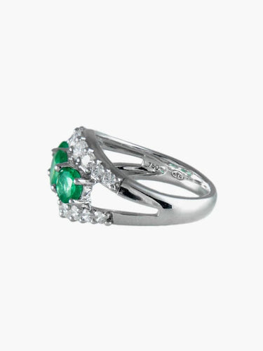 Bague 54 Bague jarretière en or blanc 18 ct avec émeraudes et diamants 58 Facettes 6806A