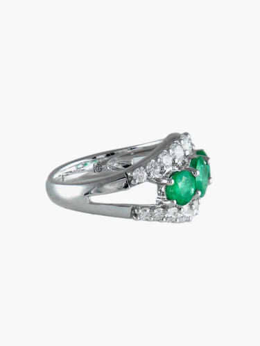 Bague 54 Bague jarretière en or blanc 18 ct avec émeraudes et diamants 58 Facettes 6806A