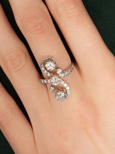 Bague 54 Bague Napoléon III en deux ors 18 ct et diamants 58 Facettes 7122A