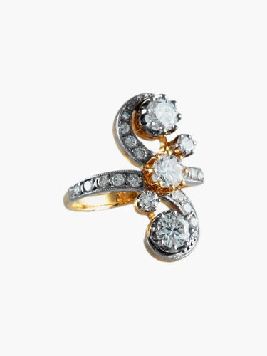 Bague 54 Bague Napoléon III en deux ors 18 ct et diamants 58 Facettes 7122A