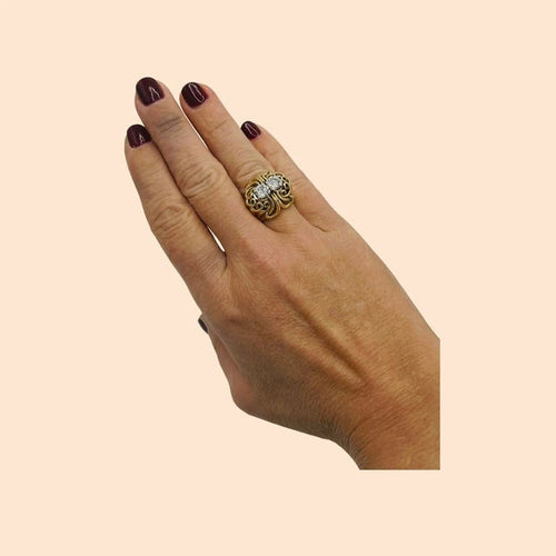 Bague 52.5 Bague cocktail années 1950 en or jaune 18 carats et diamants 58 Facettes 7459 A