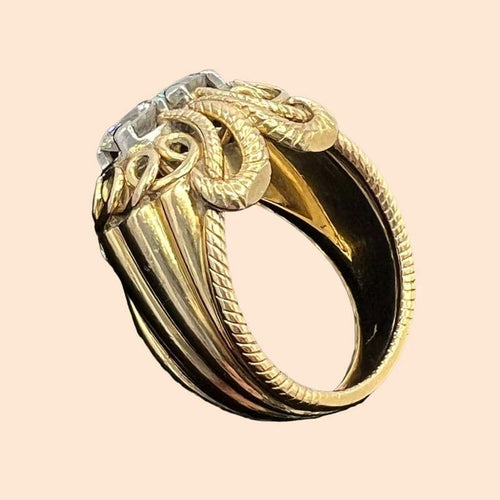 Bague 52.5 Bague cocktail années 1950 en or jaune 18 carats et diamants 58 Facettes 7459 A
