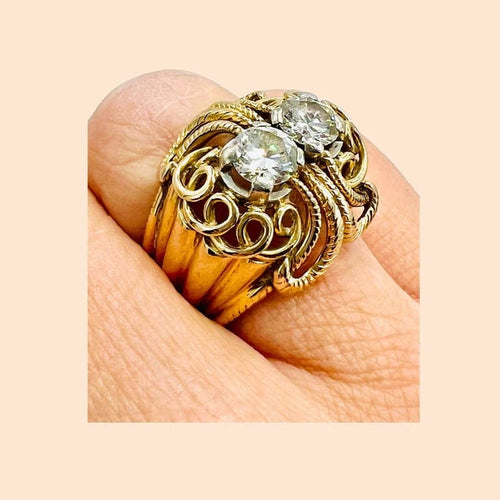 Bague 52.5 Bague cocktail années 1950 en or jaune 18 carats et diamants 58 Facettes 7459 A