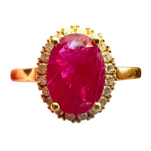 Bague 54 Bague de fiançailles - Rubis ovale et pavage de diamants 58 Facettes 7455 A