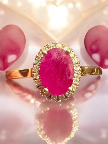 Bague 54 Bague de fiançailles - Rubis ovale et pavage de diamants 58 Facettes 7455 A