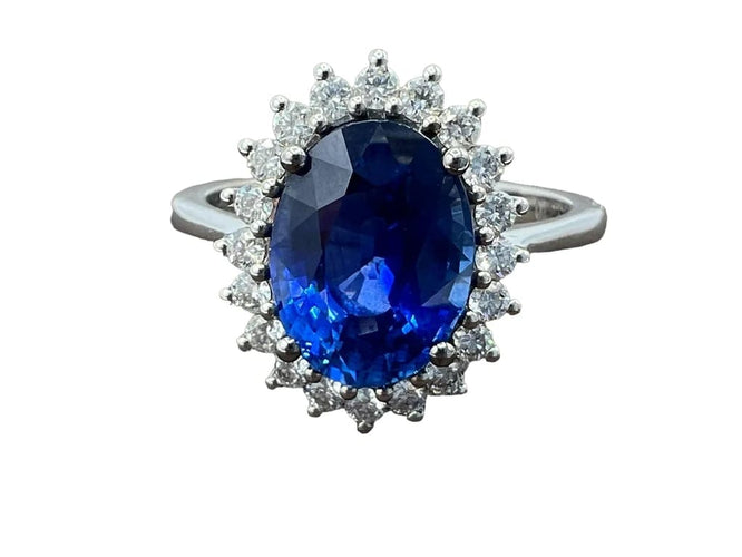 Bague 54 Bague de fiançailles - Saphir naturel 3,27 ct et diamants en or blanc 18 carats 58 Facettes
