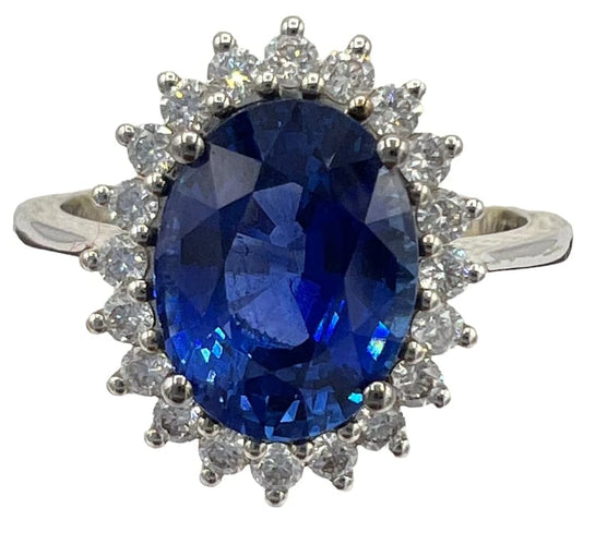 Bague 54 Bague de fiançailles - Saphir naturel 3,27 ct et diamants en or blanc 18 carats 58 Facettes