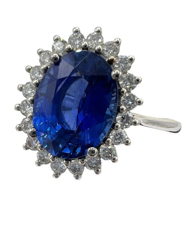 Bague 54 Bague de fiançailles - Saphir naturel 3,27 ct et diamants en or blanc 18 carats 58 Facettes