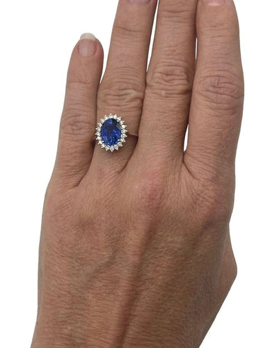 Bague 54 Bague de fiançailles - Saphir naturel 3,27 ct et diamants en or blanc 18 carats 58 Facettes