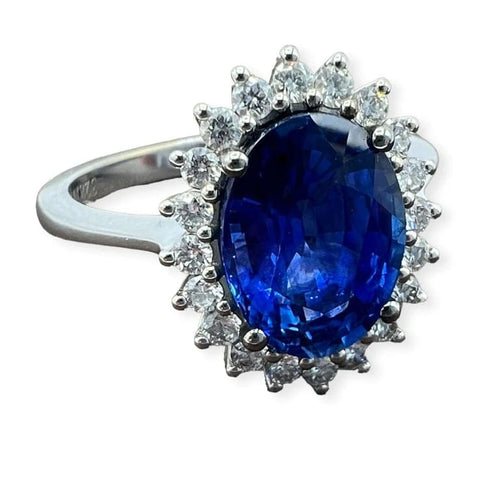 Bague 54 Bague de fiançailles - Saphir naturel 3,27 ct et diamants en or blanc 18 carats 58 Facettes