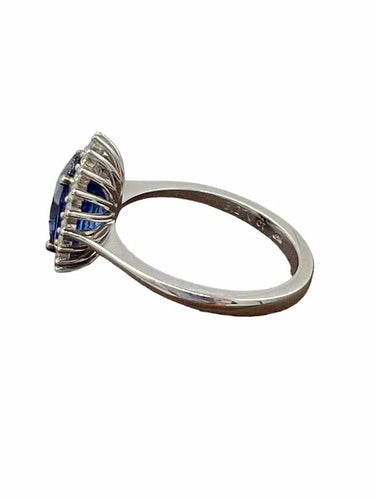 Bague 54 Bague de fiançailles - Saphir naturel 3,27 ct et diamants en or blanc 18 carats 58 Facettes