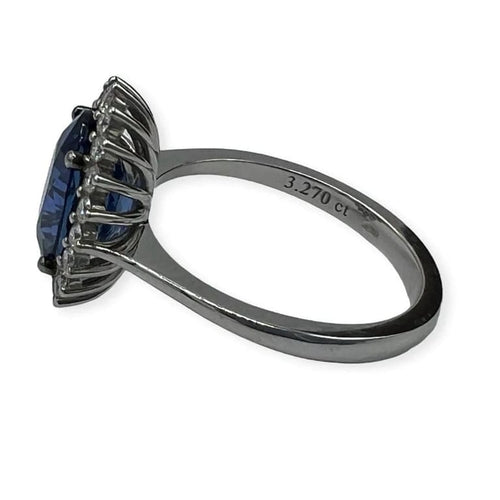 Bague 54 Bague de fiançailles - Saphir naturel 3,27 ct et diamants en or blanc 18 carats 58 Facettes