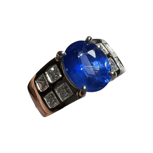 Bague 54.5 Bague de fiançailles en or blanc 18 carats, saphir et diamants 58 Facettes 7352 A