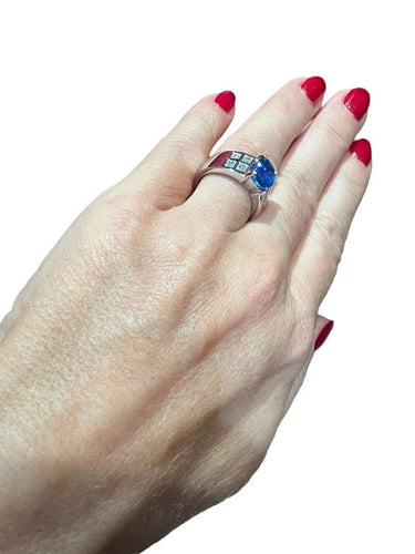 Bague 54.5 Bague de fiançailles en or blanc 18 carats, saphir et diamants 58 Facettes 7352 A