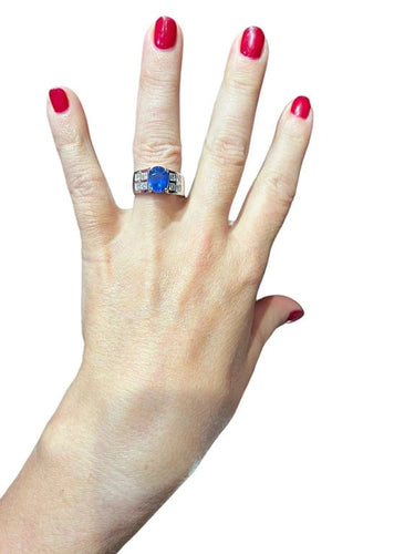 Bague 54.5 Bague de fiançailles en or blanc 18 carats, saphir et diamants 58 Facettes 7352 A