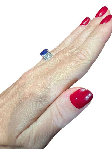 Bague 54.5 Bague de fiançailles en or blanc 18 carats, saphir et diamants 58 Facettes 7352 A
