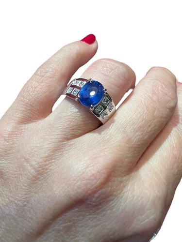 Bague 54.5 Bague de fiançailles en or blanc 18 carats, saphir et diamants 58 Facettes 7352 A