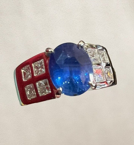 Bague 54.5 Bague de fiançailles en or blanc 18 carats, saphir et diamants 58 Facettes 7352 A