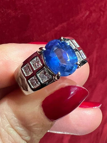Bague 54.5 Bague de fiançailles en or blanc 18 carats, saphir et diamants 58 Facettes 7352 A