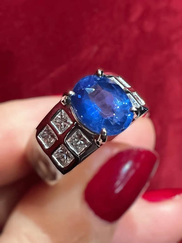 Bague 54.5 Bague de fiançailles en or blanc 18 carats, saphir et diamants 58 Facettes 7352 A
