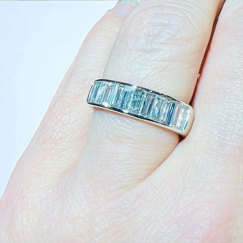 Bague 54 Demi-alliance - Bague en or blanc 18 carats et diamants baguette 58 Facettes 7835  A