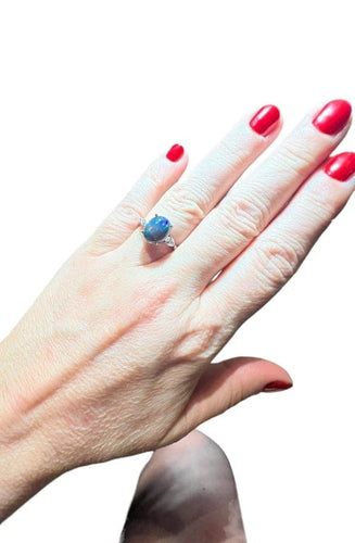 Bague 54 Bague opale noire et diamants taille poire en or blanc 18 carats 58 Facettes 7786 A