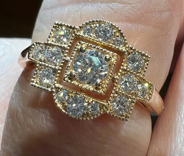 Bague 53 Bague - Pavage de 15 diamants en or rose 18 carats 58 Facettes 7624 A