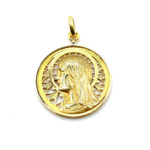 Pendentif Sellier - Médaille Vierge Marie ajourée en or jaune 18k 58 Facettes 234