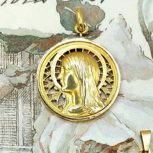 Pendentif Sellier - Médaille Vierge Marie ajourée en or jaune 18k 58 Facettes 234