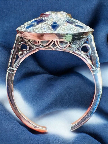Bague 54 Bague Art déco en platine sertie de diamants et saphirs 58 Facettes 7821 A
