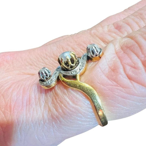 Bague 58 Bague toi et moi en or jaune 18 carats, perles et diamants taille rose 58 Facettes 4238 A