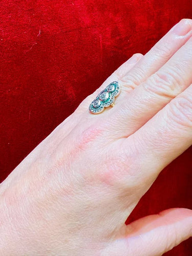 Bague 53 Bague marquise fin XIXe siècle en or jaune 18 ct, diamants et émeraudes 58 Facettes 7807 A