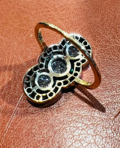 Bague 53 Bague marquise fin XIXe siècle en or jaune 18 ct, diamants et émeraudes 58 Facettes 7807 A
