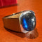 Bague 56 Bague chevalière en or blanc 18 carats et tourmaline bleue 58 Facettes 7824 A