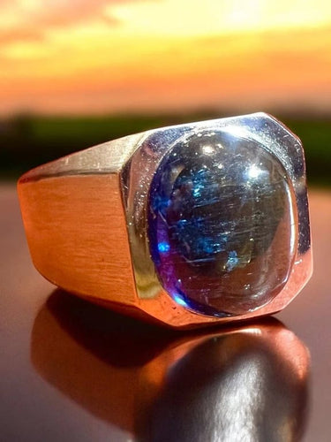Bague 56 Bague chevalière en or blanc 18 carats et tourmaline bleue 58 Facettes 7824 A