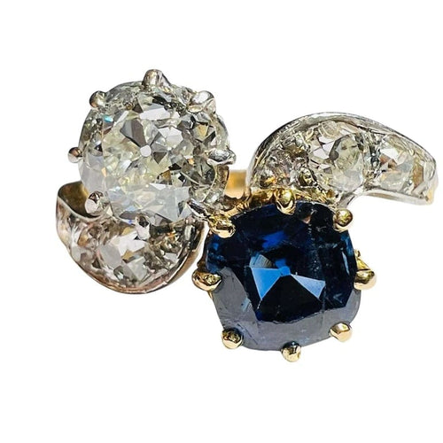 Bague 54 Bague Toi et Moi - Bague en or jaune 18 ct, diamant et saphir 58 Facettes 7869 A