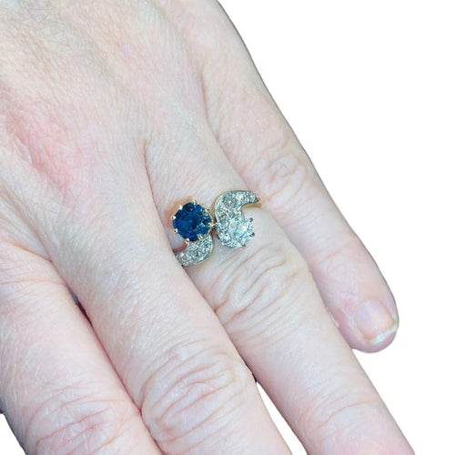 Bague 54 Bague Toi et Moi - Bague en or jaune 18 ct, diamant et saphir 58 Facettes 7869 A