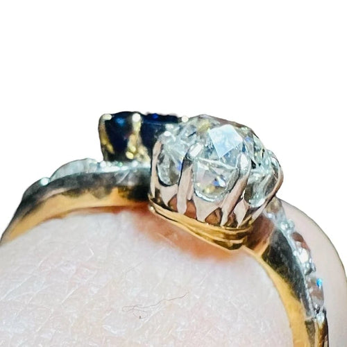Bague 54 Bague Toi et Moi - Bague en or jaune 18 ct, diamant et saphir 58 Facettes 7869 A
