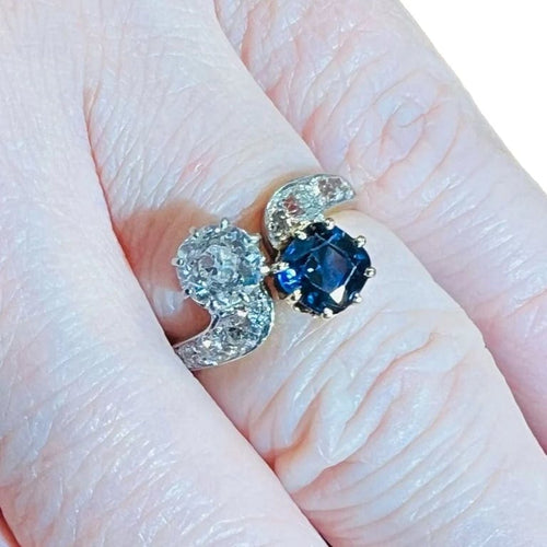 Bague 54 Bague Toi et Moi - Bague en or jaune 18 ct, diamant et saphir 58 Facettes 7869 A
