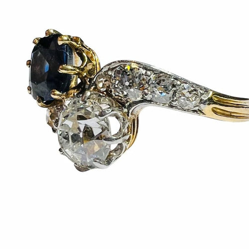 Bague 54 Bague Toi et Moi - Bague en or jaune 18 ct, diamant et saphir 58 Facettes 7869 A