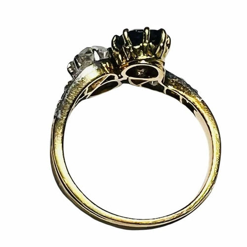 Bague 54 Bague Toi et Moi - Bague en or jaune 18 ct, diamant et saphir 58 Facettes 7869 A