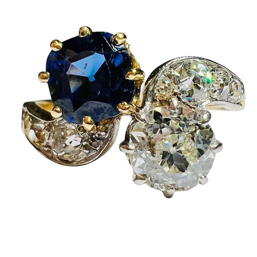 Bague 54 Bague Toi et Moi - Bague en or jaune 18 ct, diamant et saphir 58 Facettes 7869 A