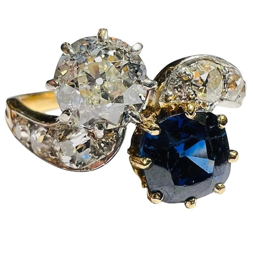 Bague 54 Bague Toi et Moi - Bague en or jaune 18 ct, diamant et saphir 58 Facettes 7869 A