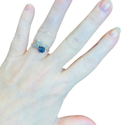 Bague 54 Bague Toi et Moi - Bague en or jaune 18 ct, diamant et saphir 58 Facettes 7869 A