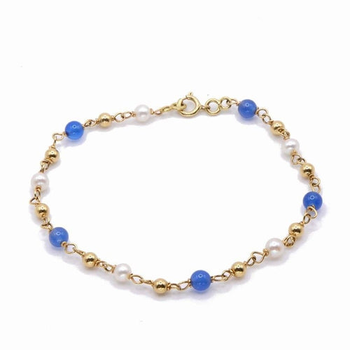 Bracelet Circula - Bracelet en or jaune 18k avec perles de culture et calcédoine bleue 58 Facettes 223