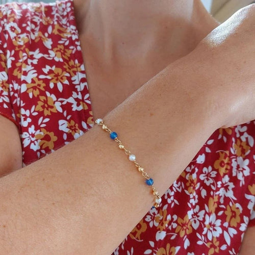 Bracelet Circula - Bracelet en or jaune 18k avec perles de culture et calcédoine bleue 58 Facettes 223