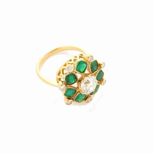 Bague 55 Hellébore - Bague en or jaune 18k diamants et émeraudes, début XXe 58 Facettes 226