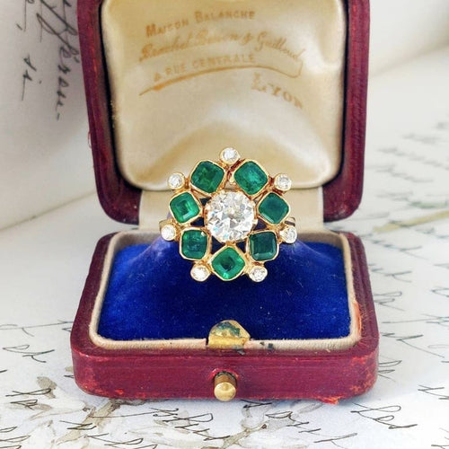 Bague 55 Hellébore - Bague en or jaune 18k diamants et émeraudes, début XXe 58 Facettes 226
