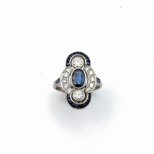 Bague 54 Infinita - Bague Art déco en platine 850, saphir et diamants 58 Facettes 214