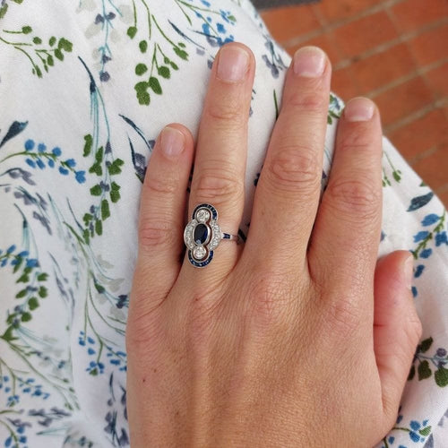 Bague 54 Infinita - Bague Art déco en platine 850, saphir et diamants 58 Facettes 214